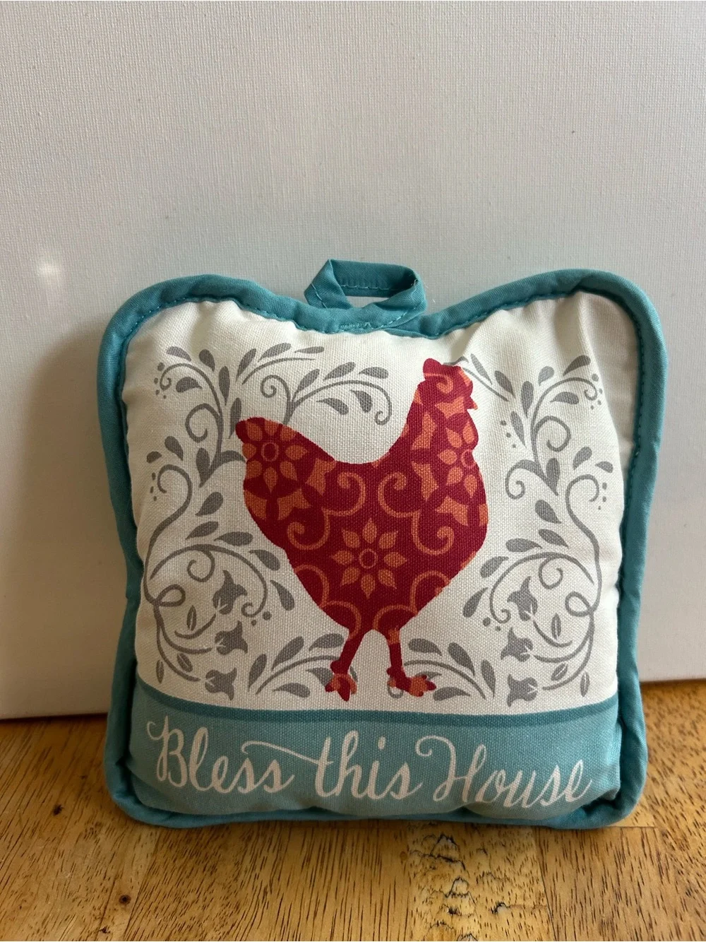 Teal and Red 'Bless This House' Decorative